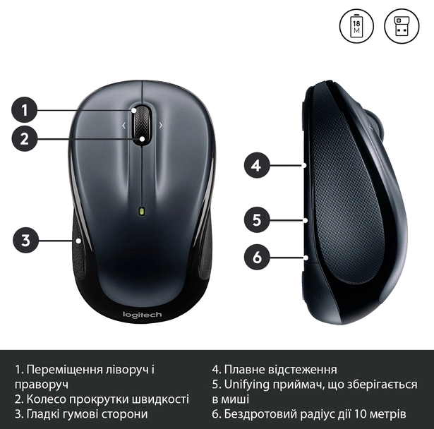 Миша комп'ютерна Logitech M325s Wireless Dark Silver (910-006812)