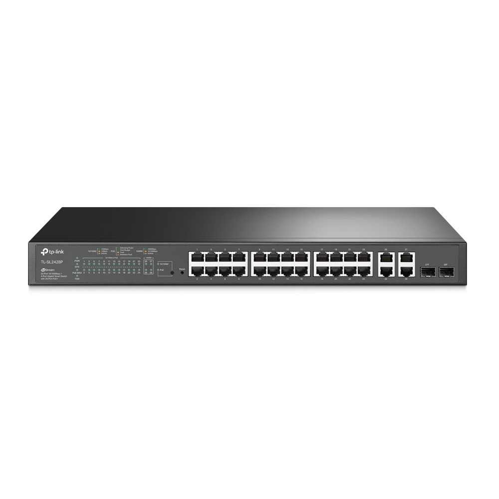 TP-Link Комутатор SL2428P 24xFE(24xPoE), 4xSFP, 250Вт, Некерований