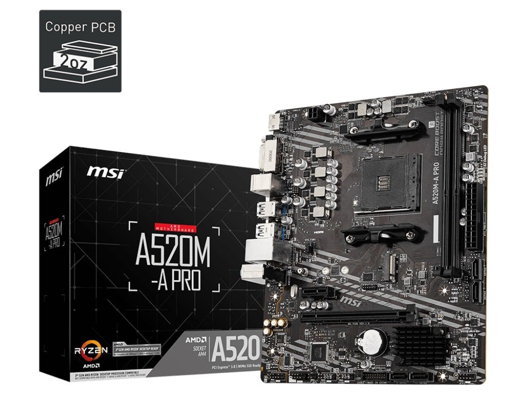 MSI Материнcька плата A520M-A PRO sAM4 A520 2xDDR4 HDMI DVI mATX