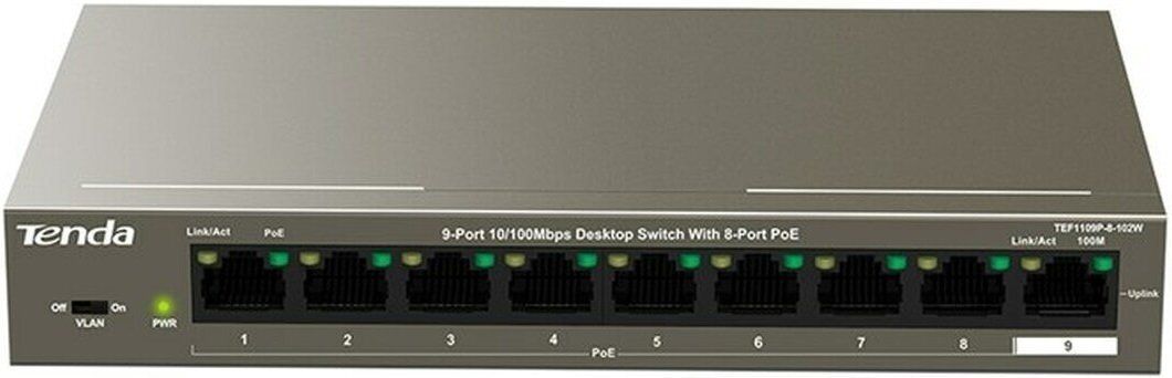 Tenda Комутатор TEF1109P-8-102W 8xFE PoE, 1xGE Uplink Tenda Комутатор TEF1109P-8-102W 8xFE PoE, 1xGE Uplink