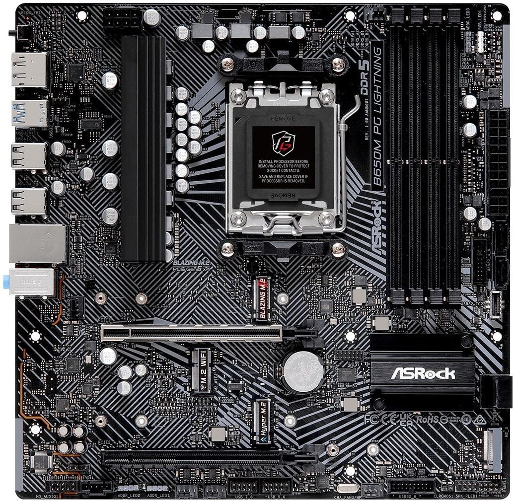 ASRock Материнська плата B650M PG LIGHTNING sAM5 B650 4xDDR5 M.2 HDMI DP mATX