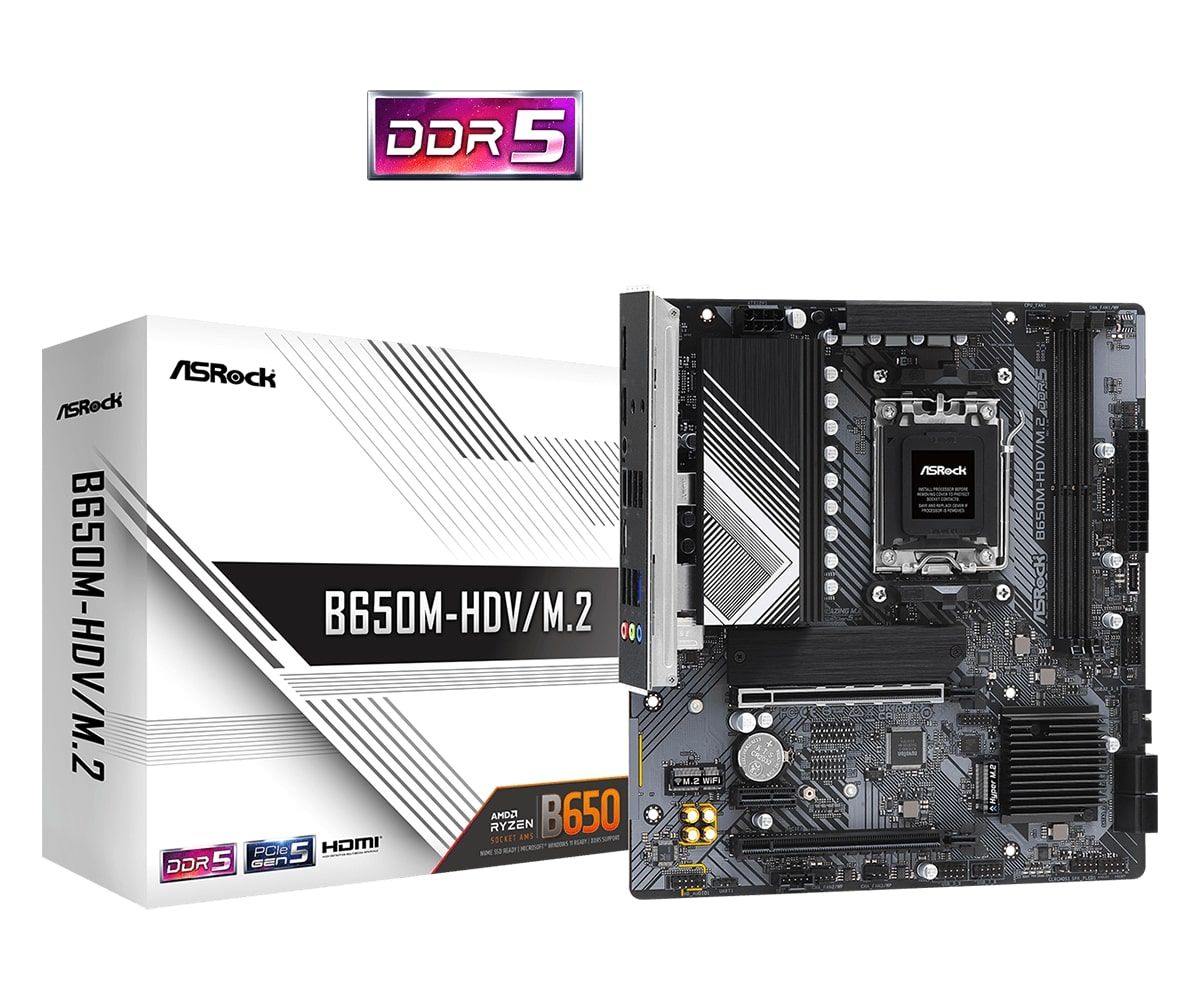 ASRock Материнська плата B650M-HDV/M.2 sAM5 B650M 2xDDR5 M2.0 HDMI DP mATX