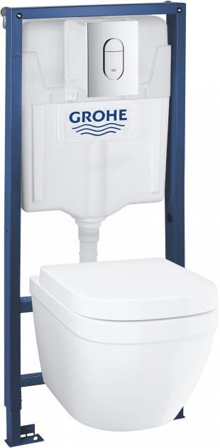 Інсталяція GROHE Solido 39536000 (Rapid SL 38528001) з панеллю змиву Arena Cosmopolitan 38844000 + унітаз Euro Ceramic 39328000 Rimless із сидінням SoftClose 39330000 дюропласт