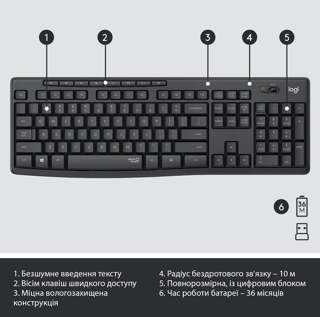 IT набір Logitech MK295 Silent Wireless Combo, US, Graphite (920-009800)