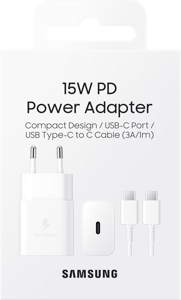 Мережевий зарядний пристрій Samsung 15W Power Adapter Type-C+Cable - White (EP-T1510XWEGEU)