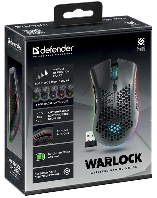 Миша Defender Warlock GM-709L RGB, Black (52709)