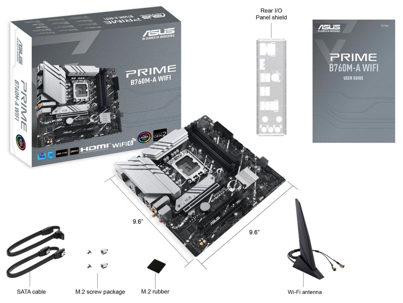 ASUS Материнcька плата PRIME B760M-A WIFI s1700 B760 4xDDR5 M.2 HDMI DP Wi-Fi BT mATX