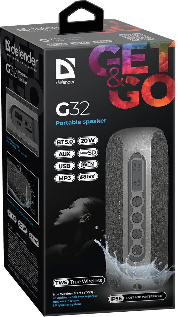 Портативна колонка Defender G32 20Вт, Black (65232)