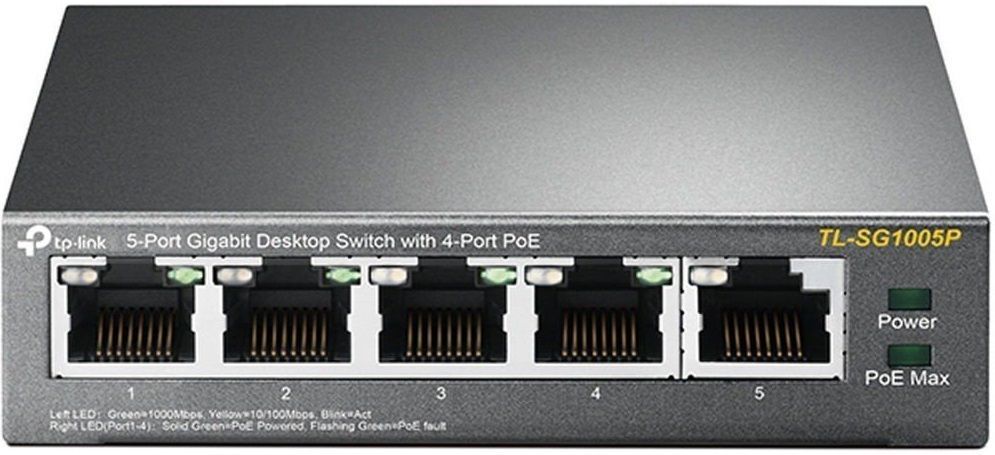TP-Link Комутатор TL-SG1005P 5xGE/4xPoE 56W некерований TP-Link Комутатор TL-SG1005P 5xGE/4xPoE 56W некерований