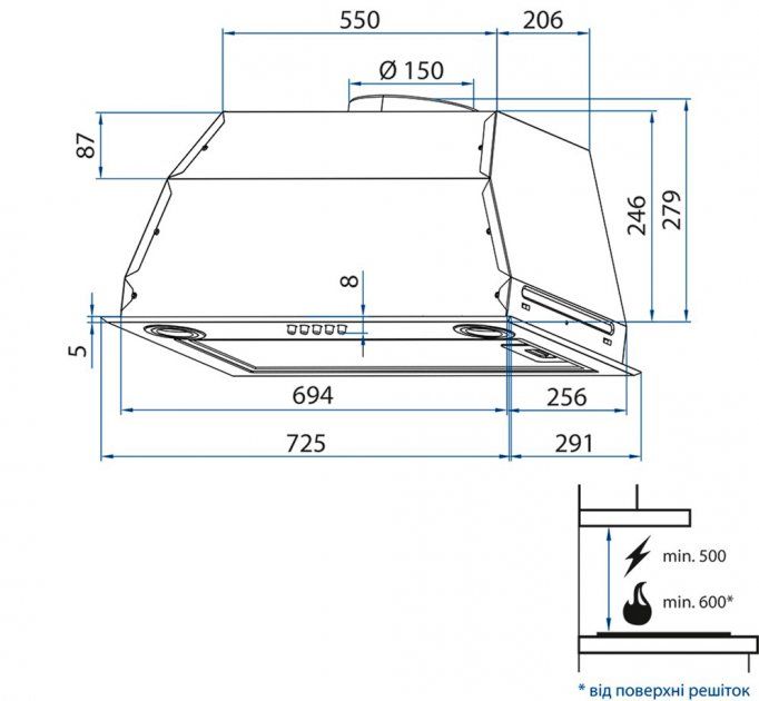 Витяжка MINOLA HBI 7612 WH 1000 LED