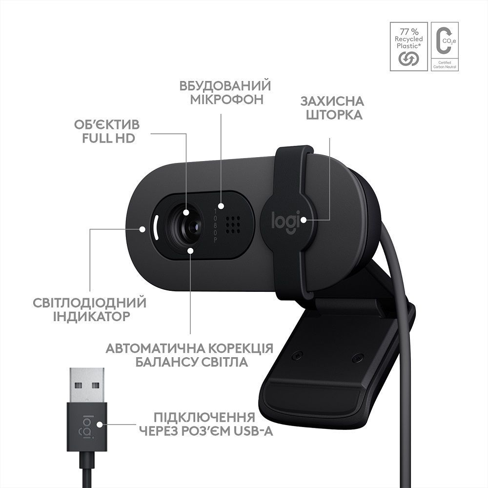 Веб-камера Logitech BRIO 105 FHD GRAPHITE (960-001592) 
