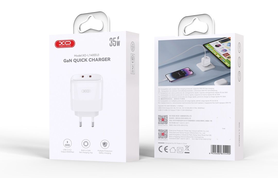 Мережевий зардний пристрій XO L140 - 35W PD Dual port USB-C White