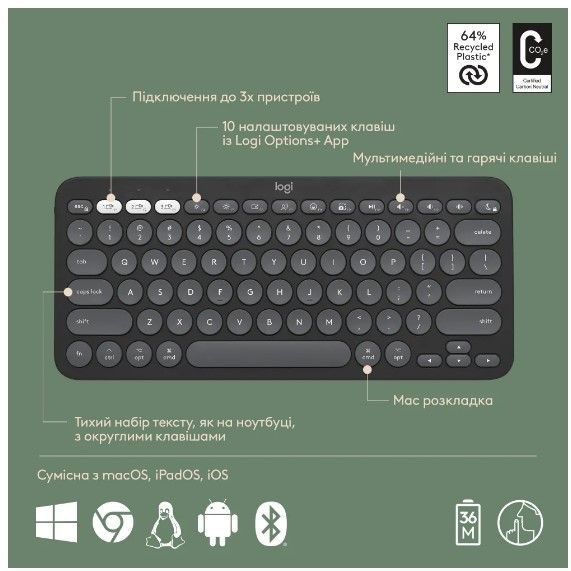 IT набір Logitech Pebble 2 Combo for Mac Tonal Graphite
