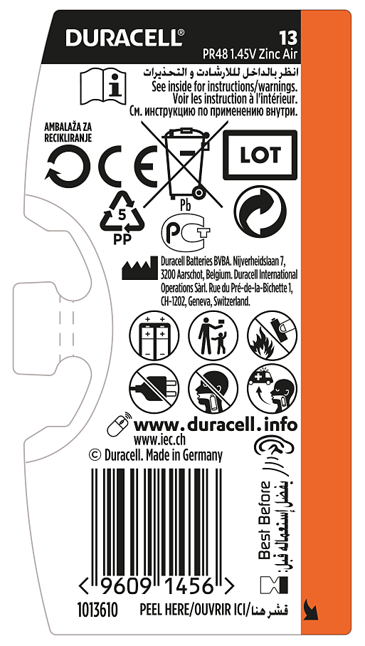 Батарейка Duracell HA 13 уп. 6 шт.