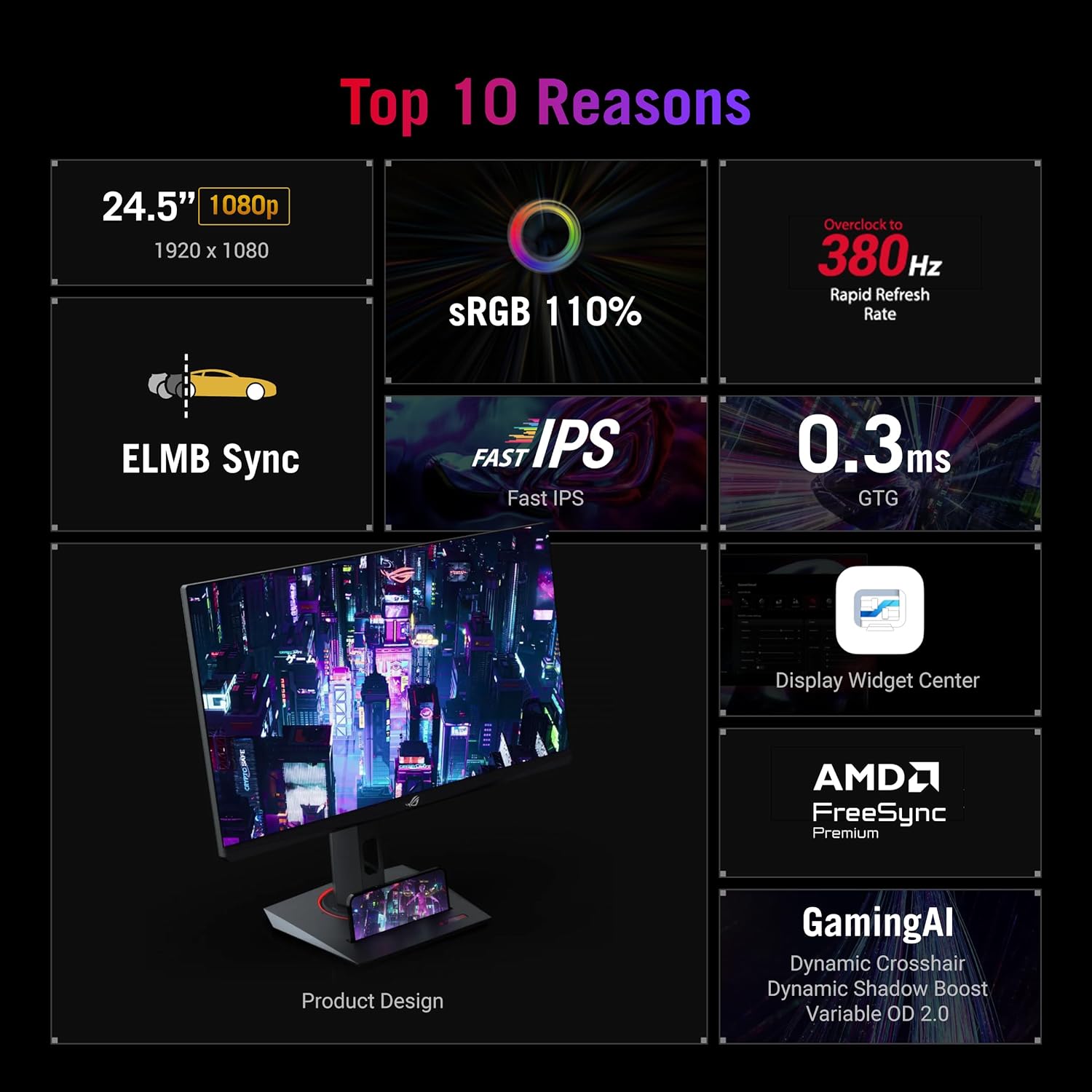 ASUS Монітор 24.5" ROG Strix XG259QNS 2xHDMI, DP, 2xUSB, Audio, IPS, 380Hz, 0.3ms, sRGB 110%, AdaptiveSync, Pivot, HDR400
