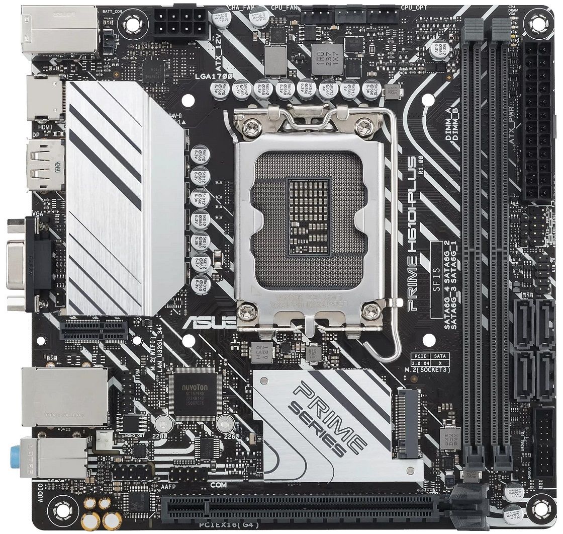 ASUS Материнcька плата PRIME H610I-PLUS-CSM s1700 H610 2xDDR5 M.2 HDMI D-Sub DP mITX