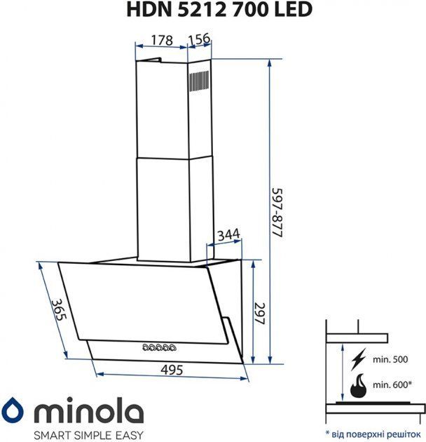 Витяжка MINOLA HDN 5212 BL 700 LED