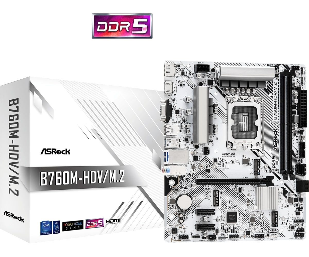 ASRock Материнська плата B760M-HDV/M.2 s1700 B760 2xDDR5 M.2 HDMI DP mATX