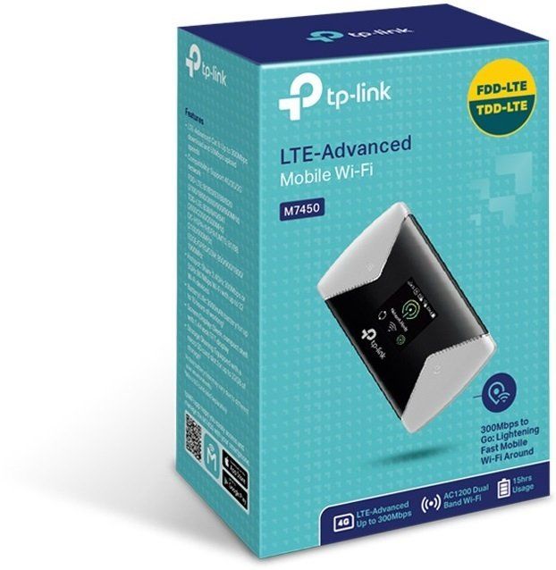 TP-Link 4G-Маршрутизатор M7450 N300 4G LTE 1xSim card Slot 1xMicroSD card bat. 3000 mAh color display