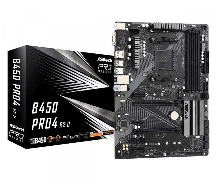ASRock Материнська плата B450 PRO4 R2.0 sAM4 B450 4xDDR4 M.2 HDMI DP D-Sub USB Type-C ATX