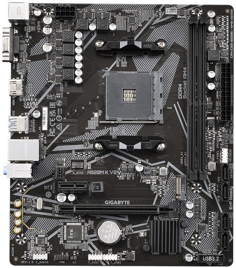 Gigabyte Материнська плата A520M K V2 sAM4 A520M 2xDDR4 M.2 HDMI DP mATX