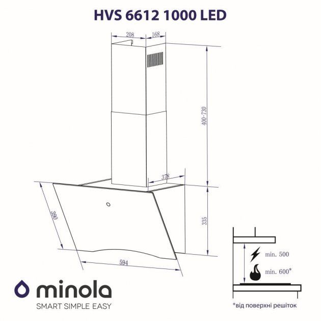 Витяжка MINOLA HVS 6612 BL 1000 LED