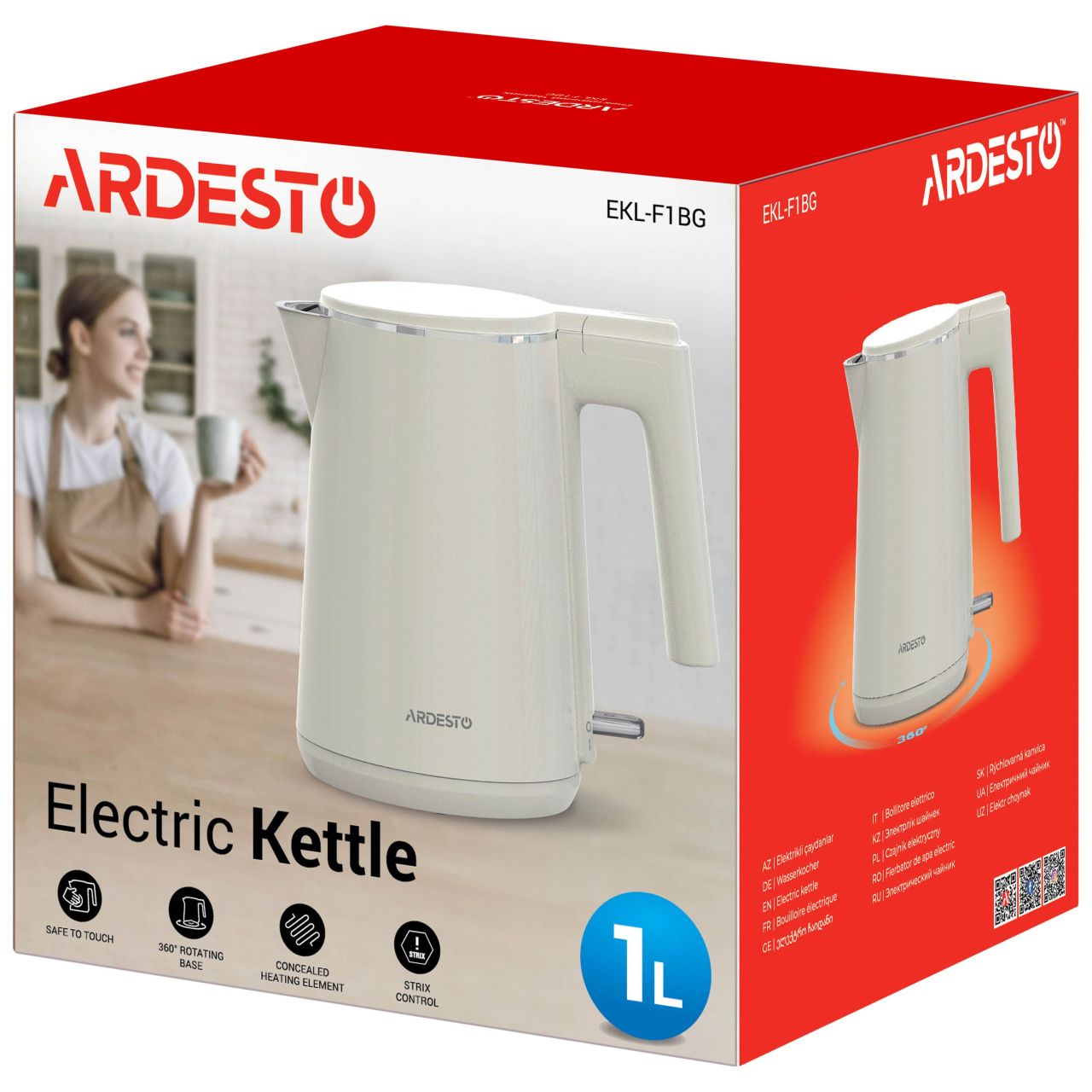 ARDESTO Електрочайник EKL-F1BG, 1л, подвійні стінки, STRIX, бежевий