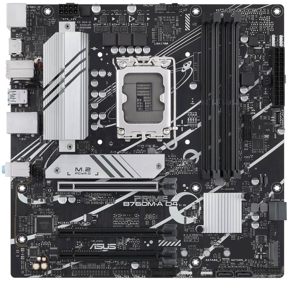 ASUS Материнcька плата PRIME B760M-A D4-CSM s1700 B760 4xDDR4 M.2 HDMI DP mATX CSM