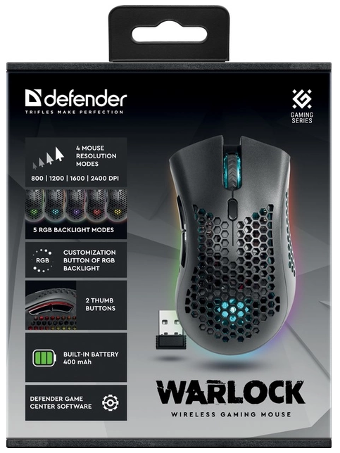 Миша Defender Warlock GM-709L RGB, Black (52709)