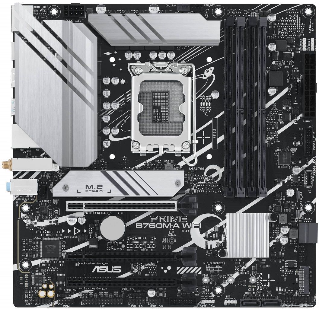 ASUS Материнcька плата PRIME B760M-A WIFI s1700 B760 4xDDR5 M.2 HDMI DP Wi-Fi BT mATX