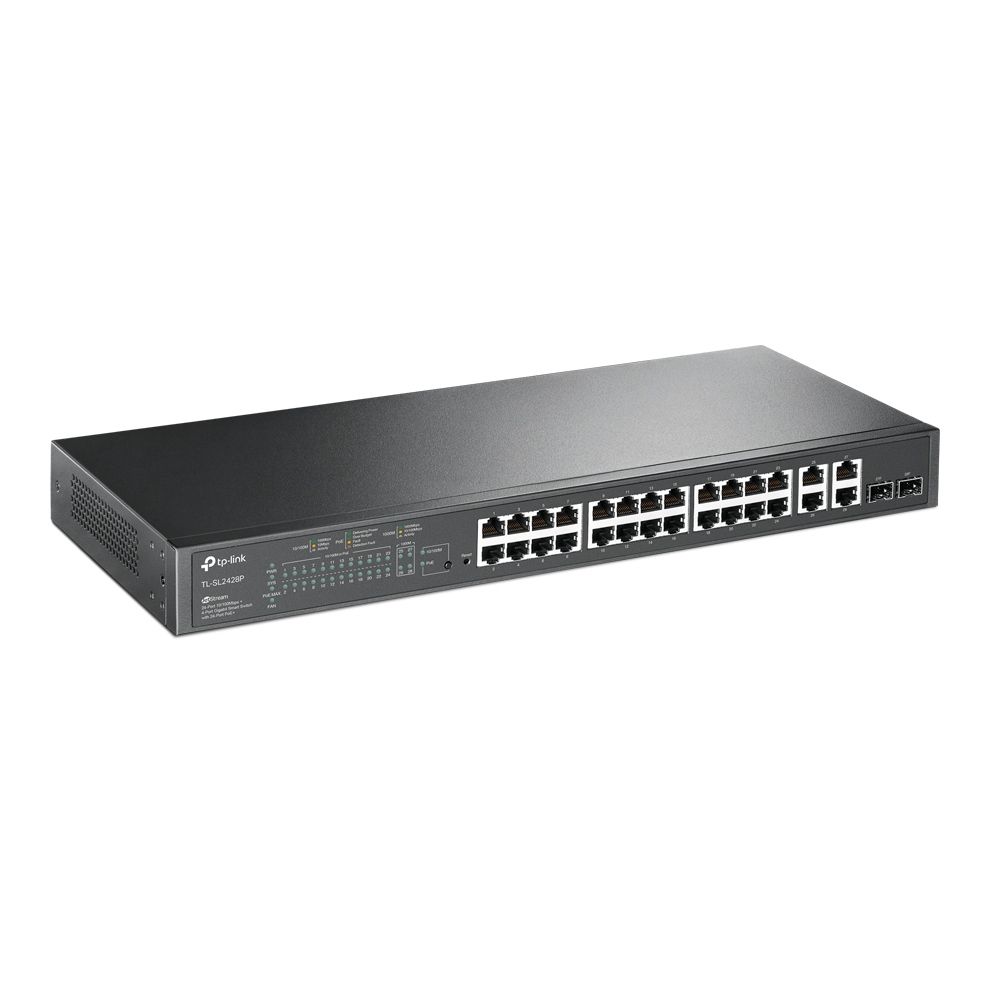 TP-Link Комутатор SL2428P 24xFE(24xPoE), 4xSFP, 250Вт, Некерований