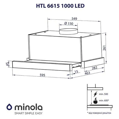 Витяжка MINOLA HTL 6615 BL 1000 LED
