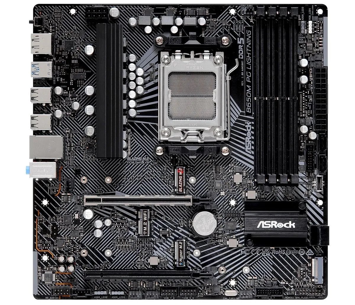 ASRock Материнська плата B650M PG LIGHTNING sAM5 B650 4xDDR5 M.2 HDMI DP mATX