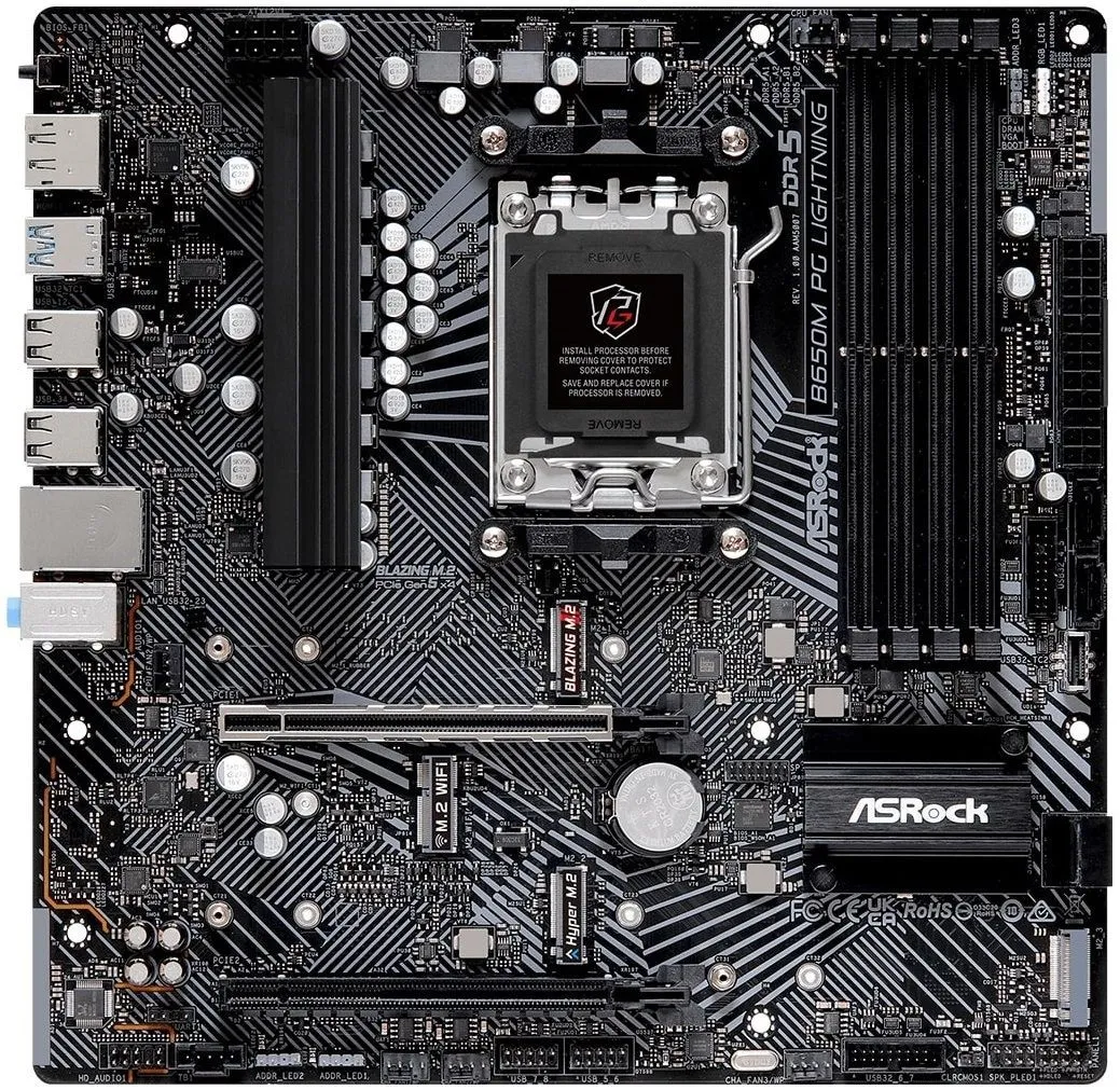 ASRock Материнська плата B650M PG LIGHTNING sAM5 B650 4xDDR5 M.2 HDMI DP mATX