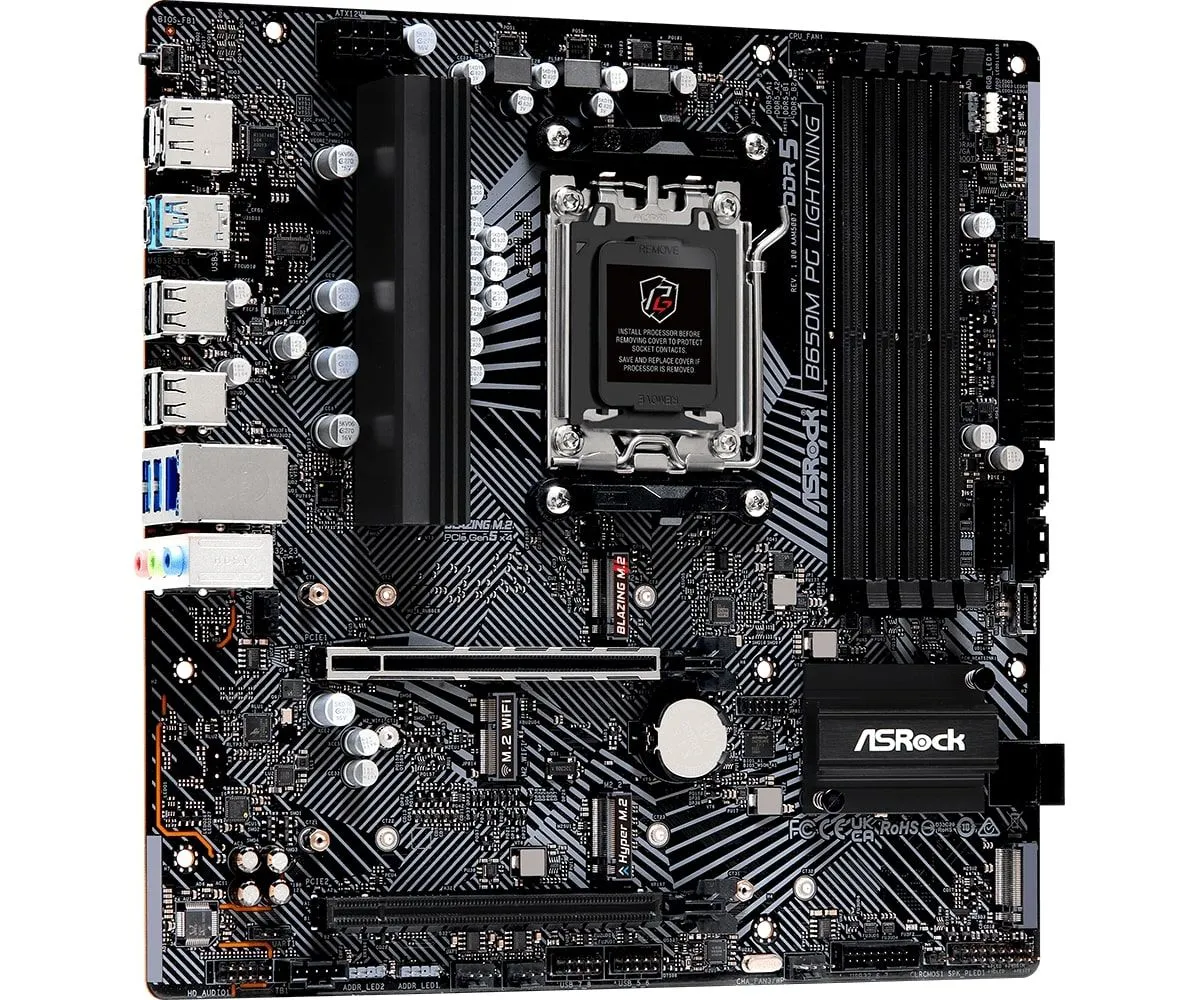 ASRock Материнська плата B650M PG LIGHTNING sAM5 B650 4xDDR5 M.2 HDMI DP mATX