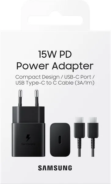 Мережевий зарядний пристрій Samsung 15W Power Adapter Type-C+Cable - Black (EP-T1510XBEGEU)
