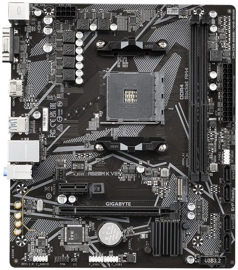 Gigabyte Материнська плата A520M K V2 sAM4 A520M 2xDDR4 M.2 HDMI DP mATX