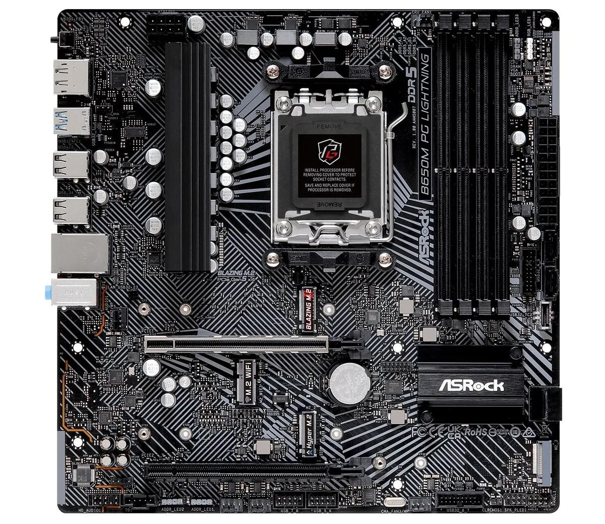 ASRock Материнська плата B650M PG LIGHTNING sAM5 B650 4xDDR5 M.2 HDMI DP mATX
