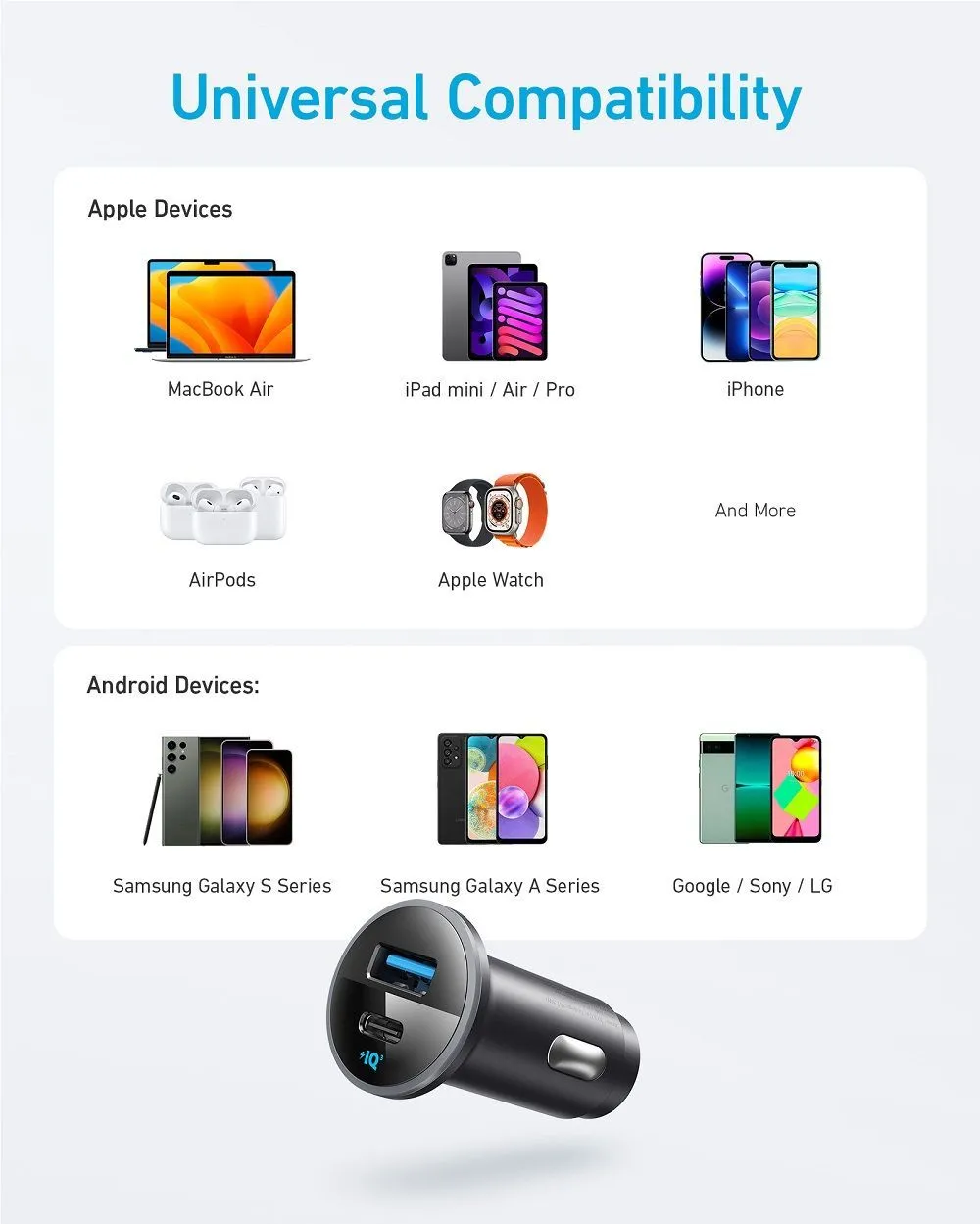 Автомобільний зарядний пристрій Anker 323 PowerDrive 52.5W 1xUSB-A, 1xUSB-C, PIQ3.0 Black (A2735G11)