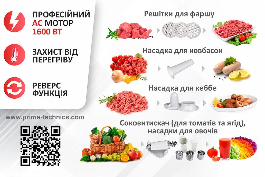 М'ясорубка Prime Technics PG 1603 W