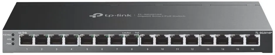 TP-Link Комутатор TL-SG2016P 16xGE (8xPoE), 120Вт, WebSmart
