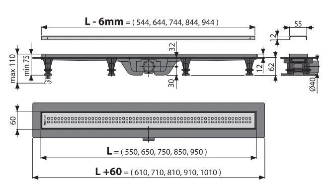 Дренажний канал Alcadrain APZ9-750