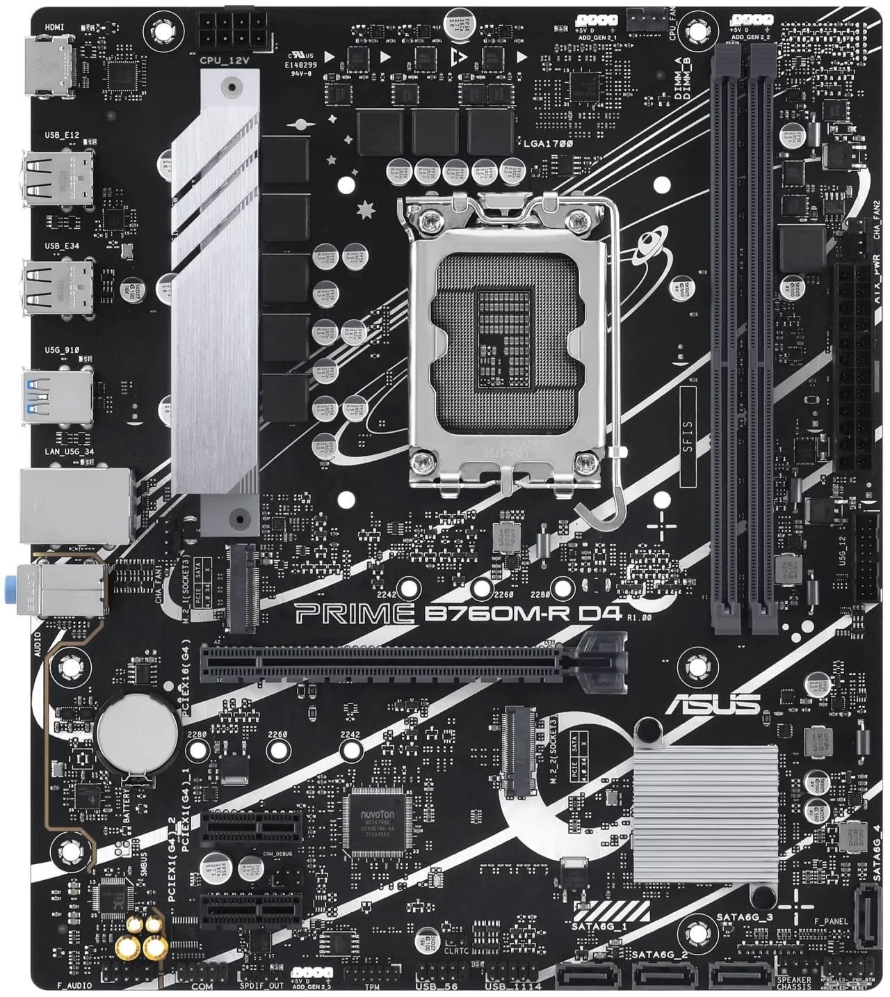 ASUS Материнcька плата PRIME B760M-R D4 s1700 B760 2xDDR4 M.2 HDMI mATX