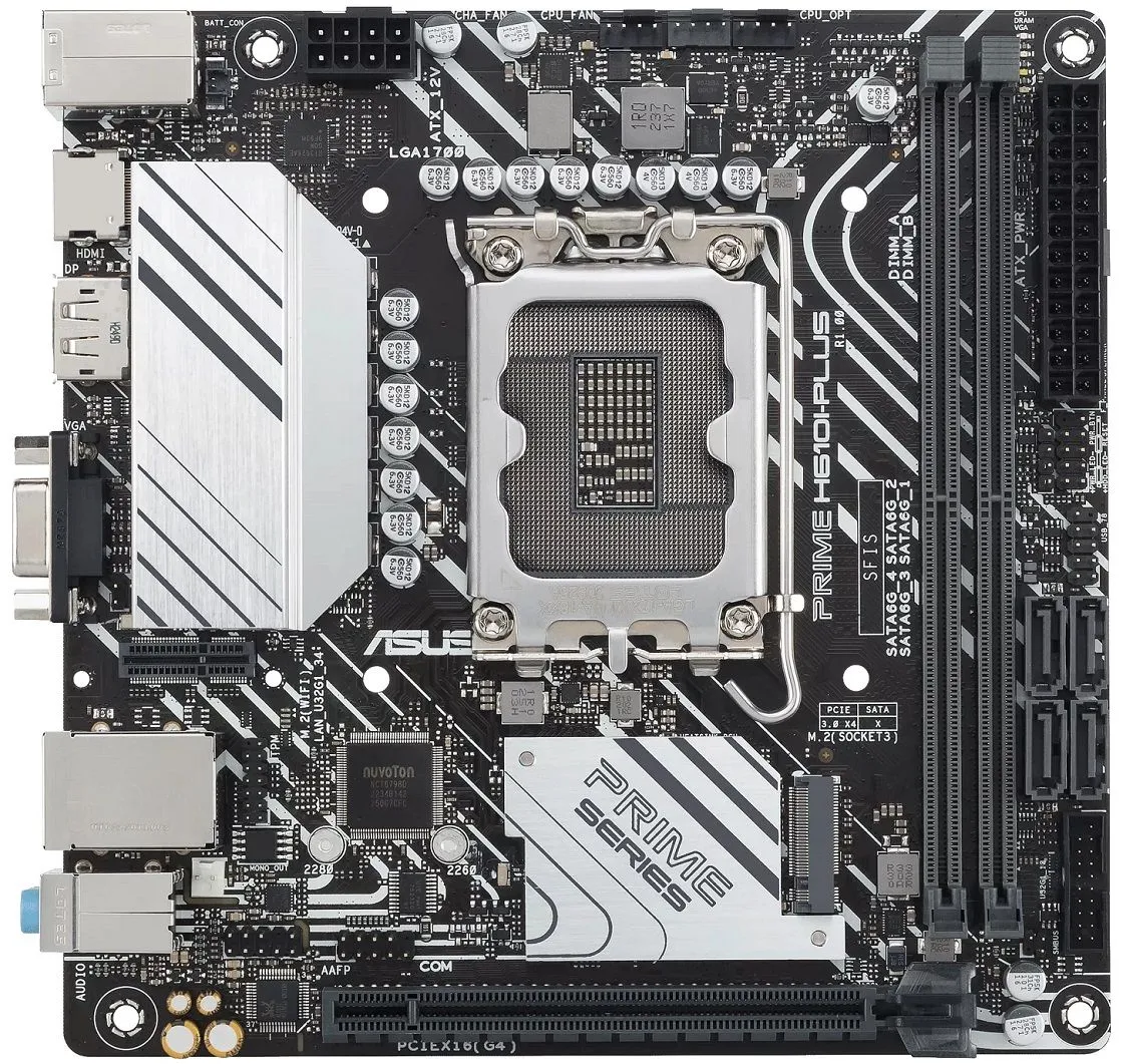 ASUS Материнcька плата PRIME H610I-PLUS-CSM s1700 H610 2xDDR5 M.2 HDMI D-Sub DP mITX