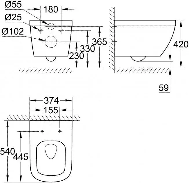 Інсталяція GROHE Solido 39536000 (Rapid SL 38528001) з панеллю змиву Arena Cosmopolitan 38844000 + унітаз Euro Ceramic 39328000 Rimless із сидінням SoftClose 39330000 дюропласт