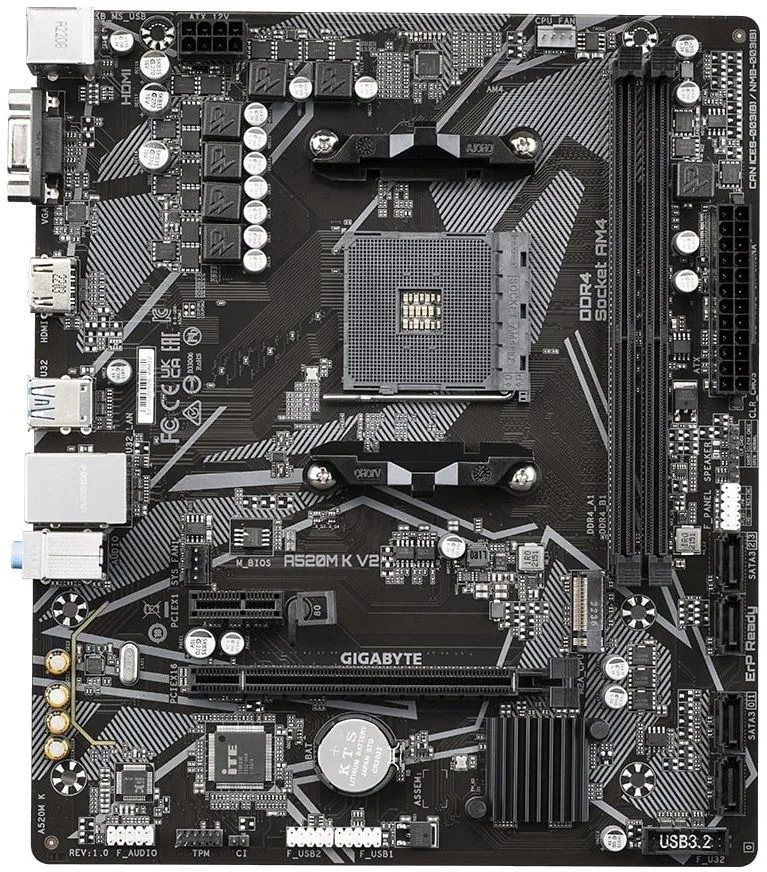 Gigabyte Материнська плата A520M K V2 sAM4 A520M 2xDDR4 M.2 HDMI DP mATX