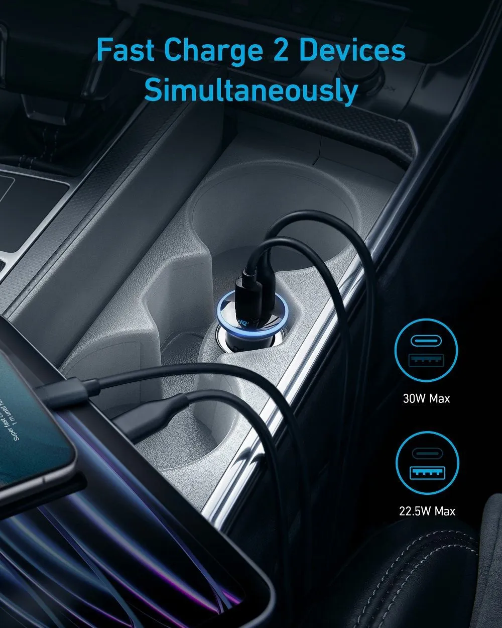 Автомобільний зарядний пристрій Anker 323 PowerDrive 52.5W 1xUSB-A, 1xUSB-C, PIQ3.0 Black (A2735G11)