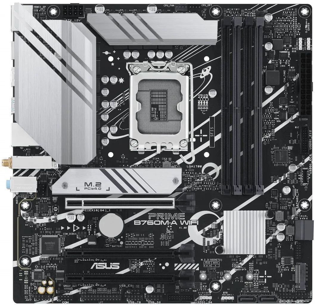 ASUS Материнcька плата PRIME B760M-A WIFI s1700 B760 4xDDR5 M.2 HDMI DP Wi-Fi BT mATX