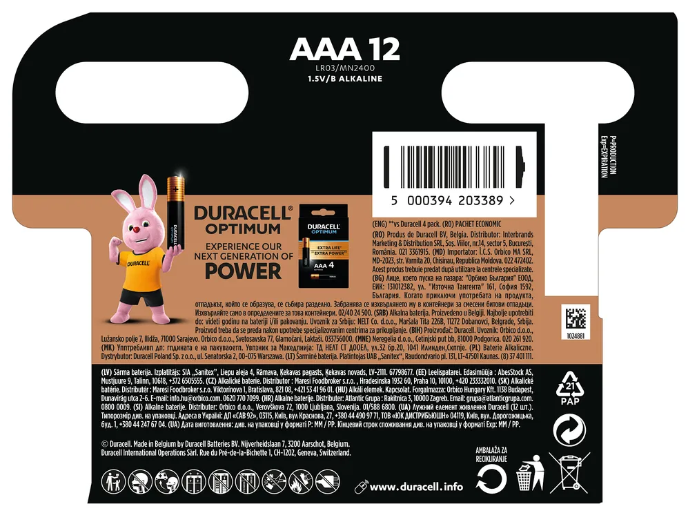 Батарейка Duracell LR03 MN2400 1x12 шт.